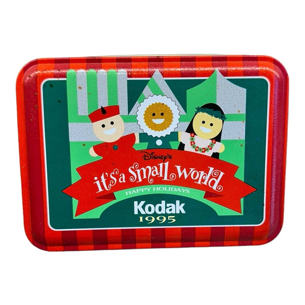 VINTAGE KODAK 1995 TIN "DISNEY'S IT'S A SMALL WORLD" HAPPY HOLIDAYS TIN